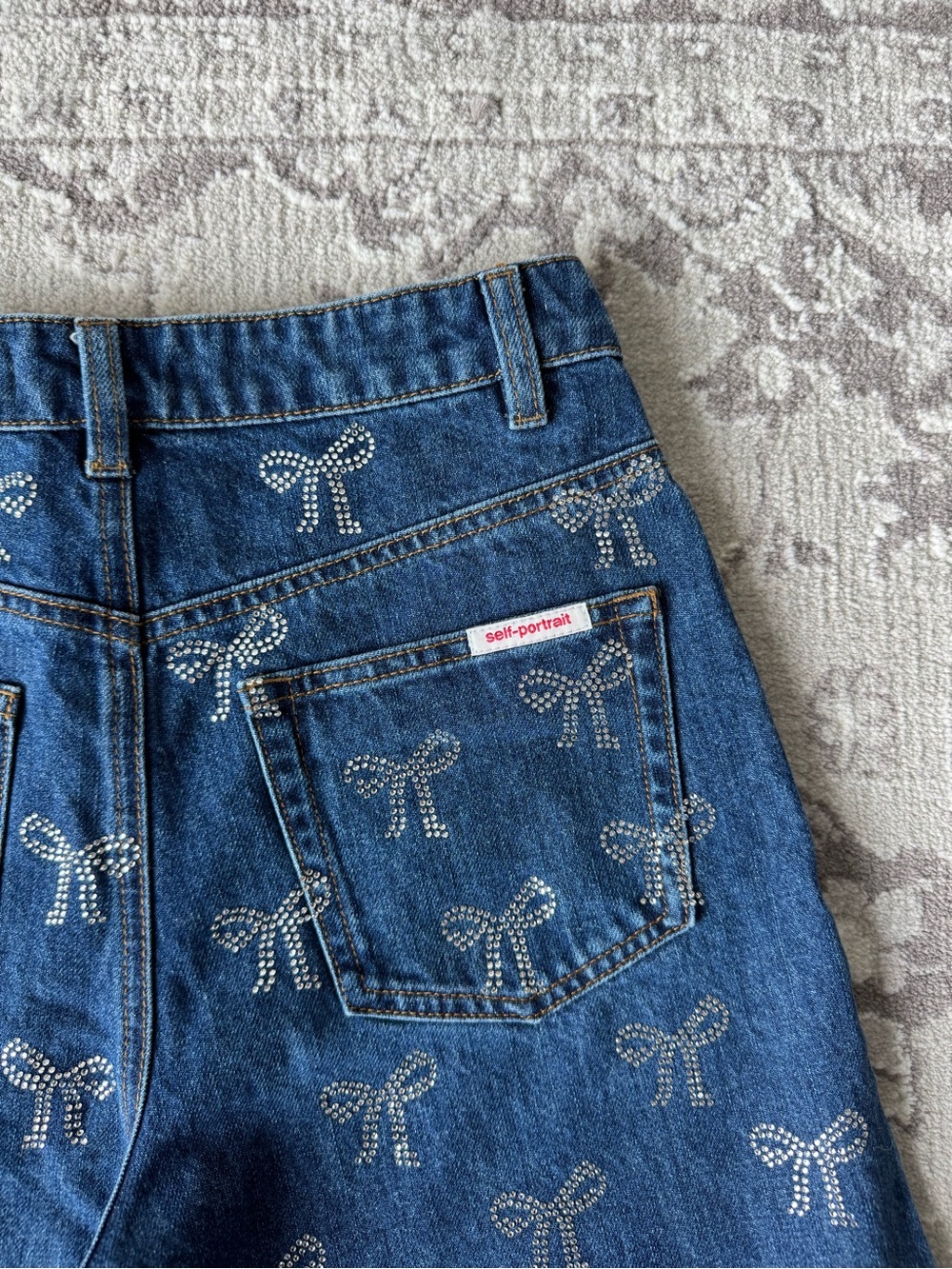 Self-Portrait High Rise Wide Leg Jeans with Crystal Bow Embellishments - Size 25 - Picture 5 of 9